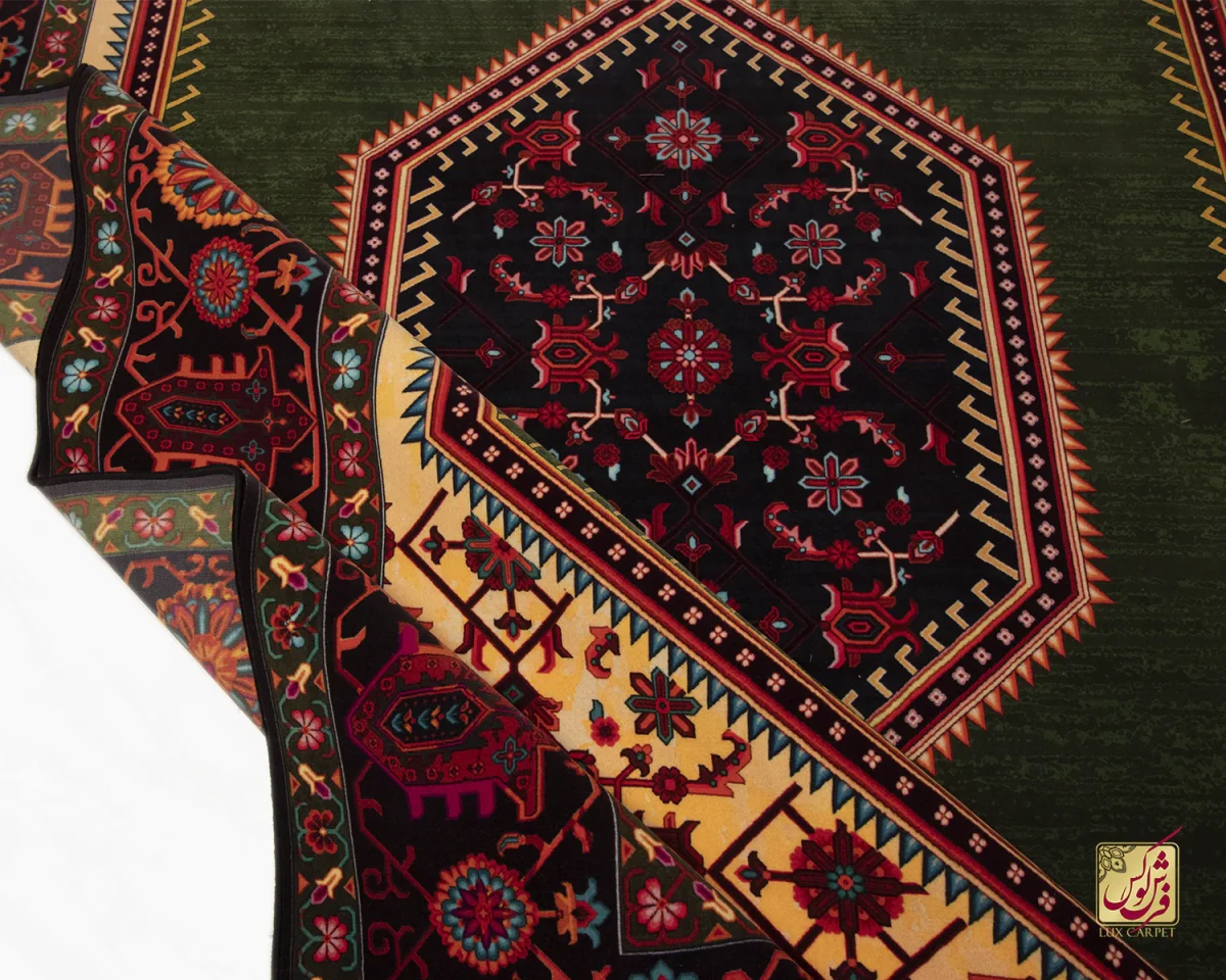 فرش ابریشم ماشینی 210304 سبز مشکی - تصویر 4