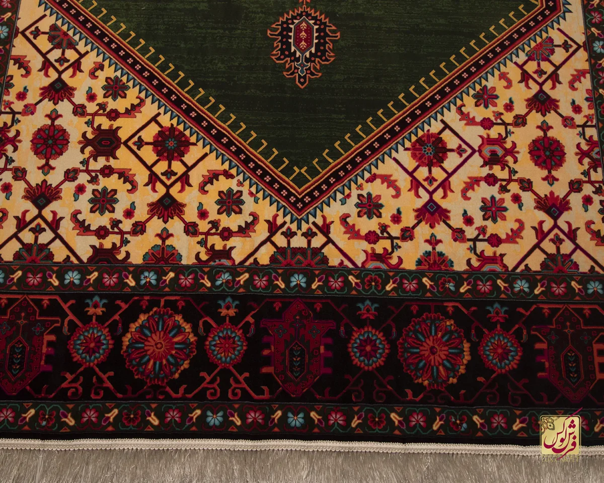 فرش ابریشم ماشینی 210304 سبز مشکی - تصویر 6