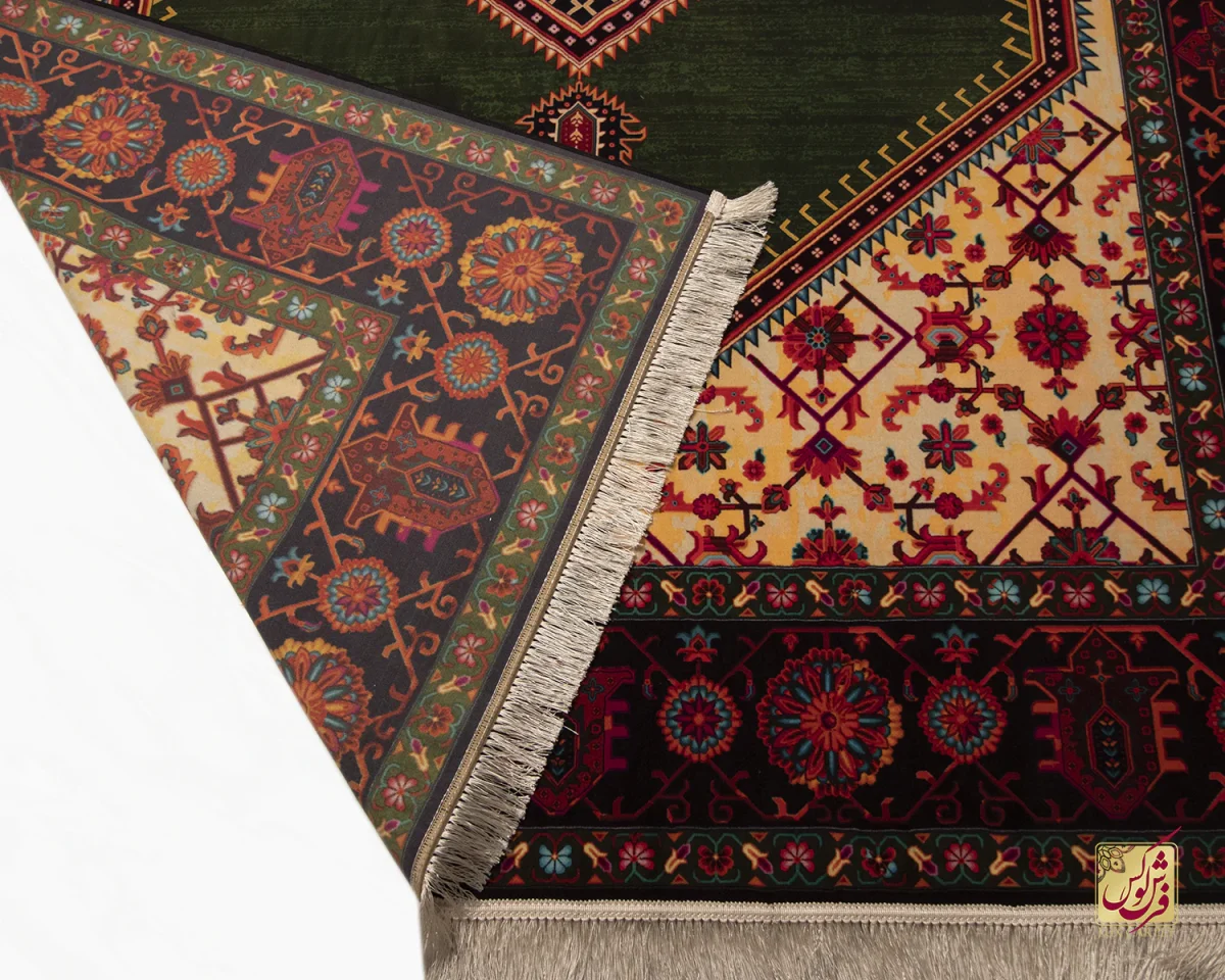 فرش ابریشم ماشینی 210304 سبز مشکی - تصویر 10