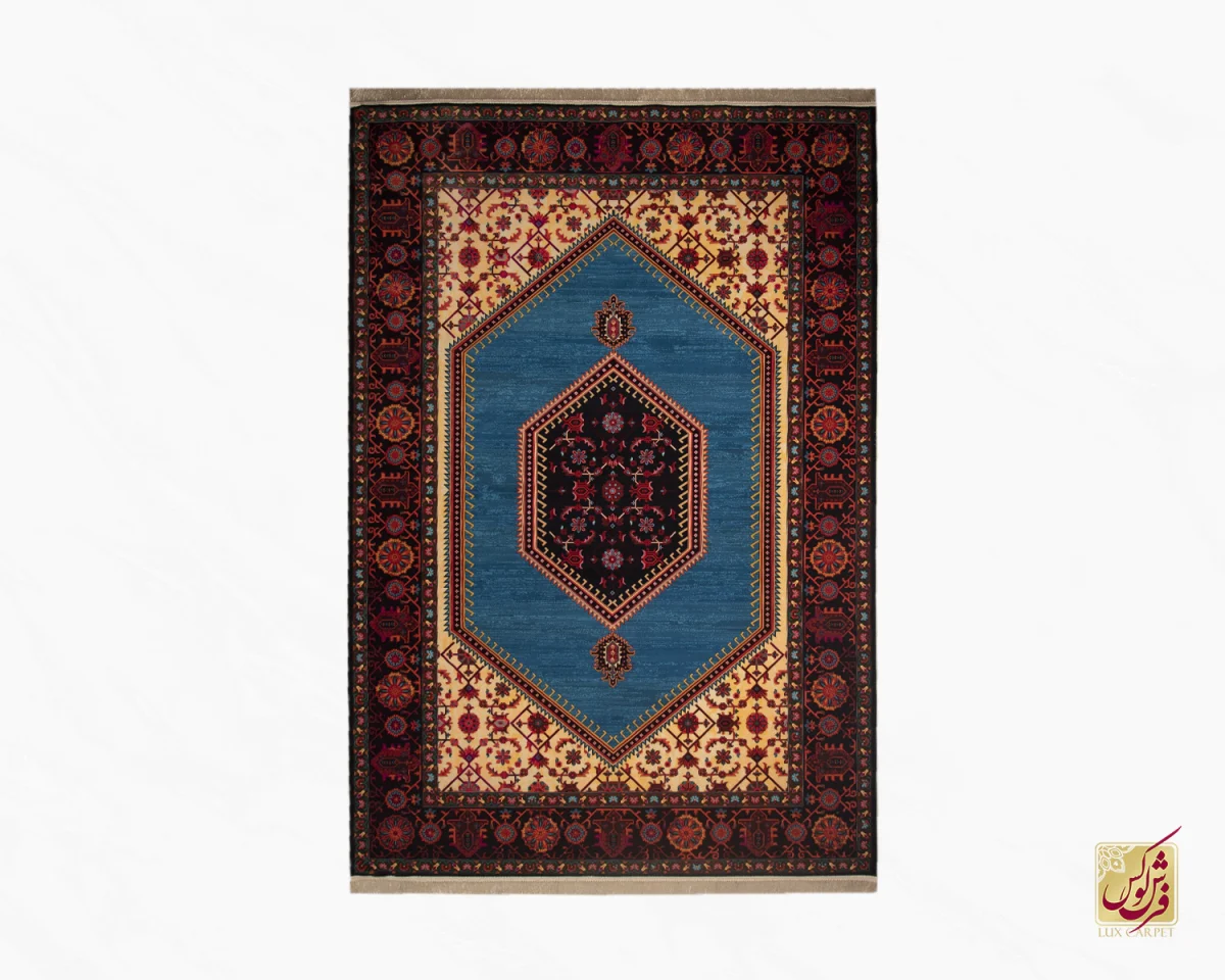 فرش ابریشم ماشینی 210309 آبی مشکی - تصویر 2