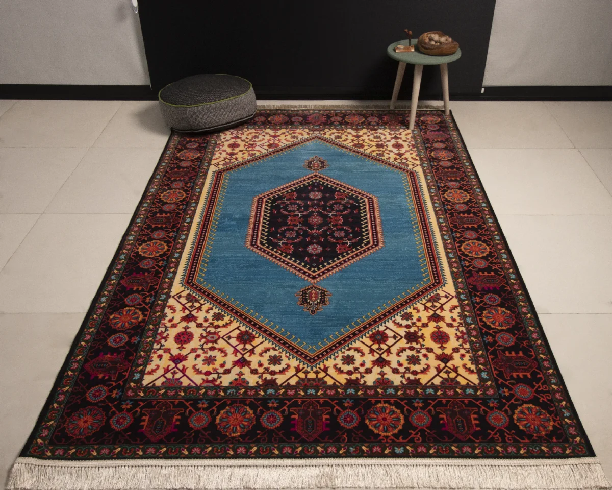 210309-1.webp فرش ابریشم ماشینی 210309 آبی مشکی - تصویر 1