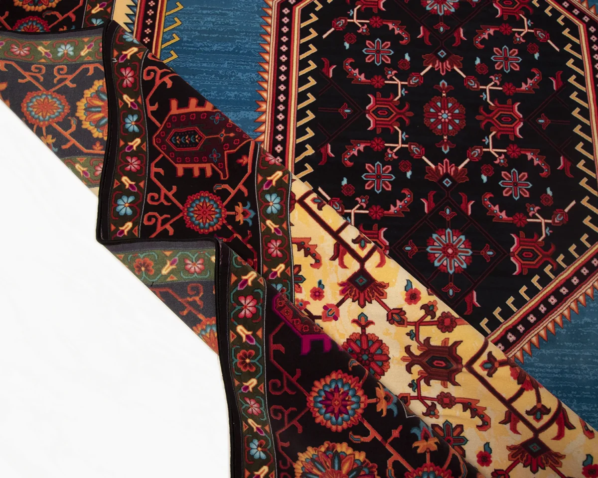 فرش ابریشم ماشینی 210309 آبی مشکی - تصویر 3