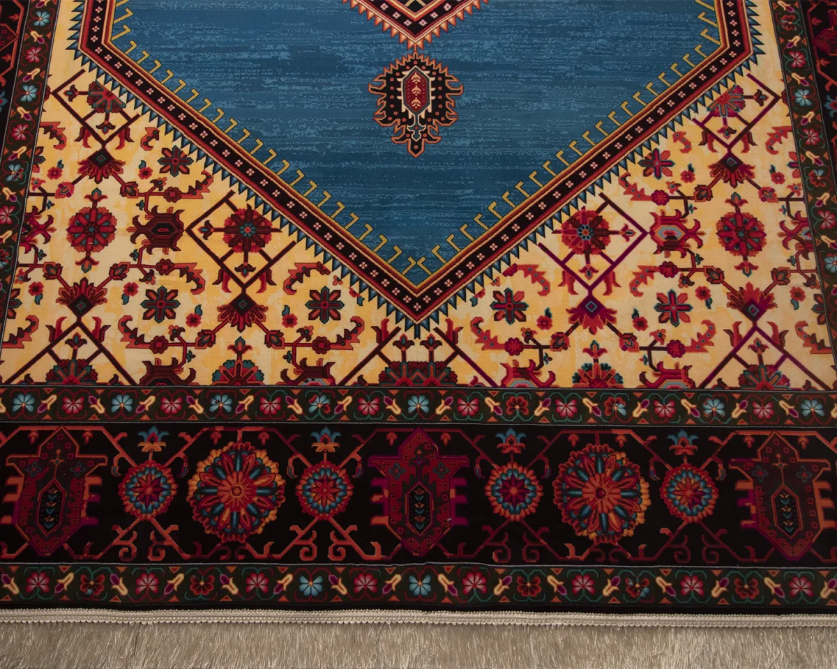 فرش ابریشم ماشینی 210309 آبی مشکی - تصویر 6