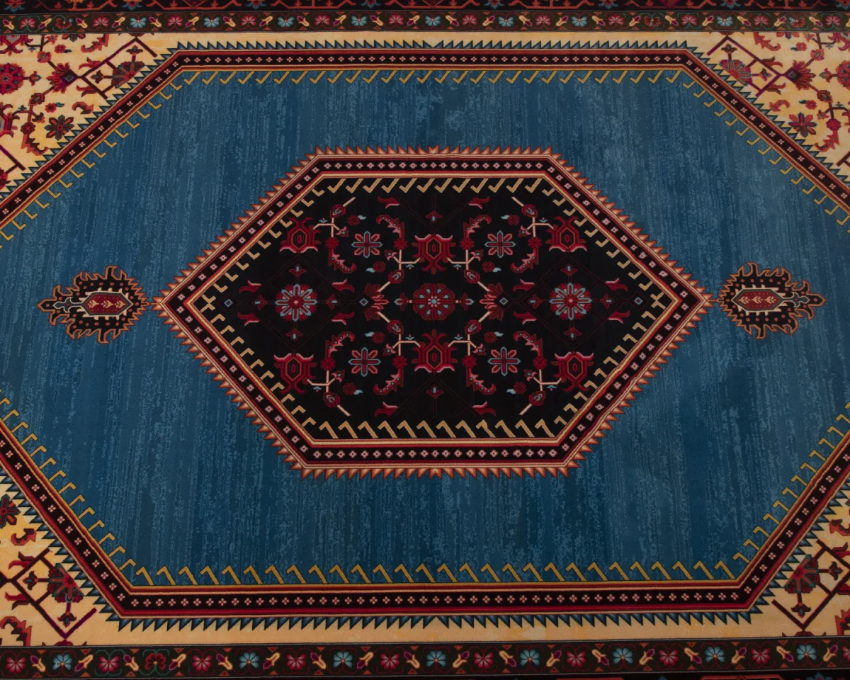 فرش ابریشم ماشینی 210309 آبی مشکی - تصویر 7