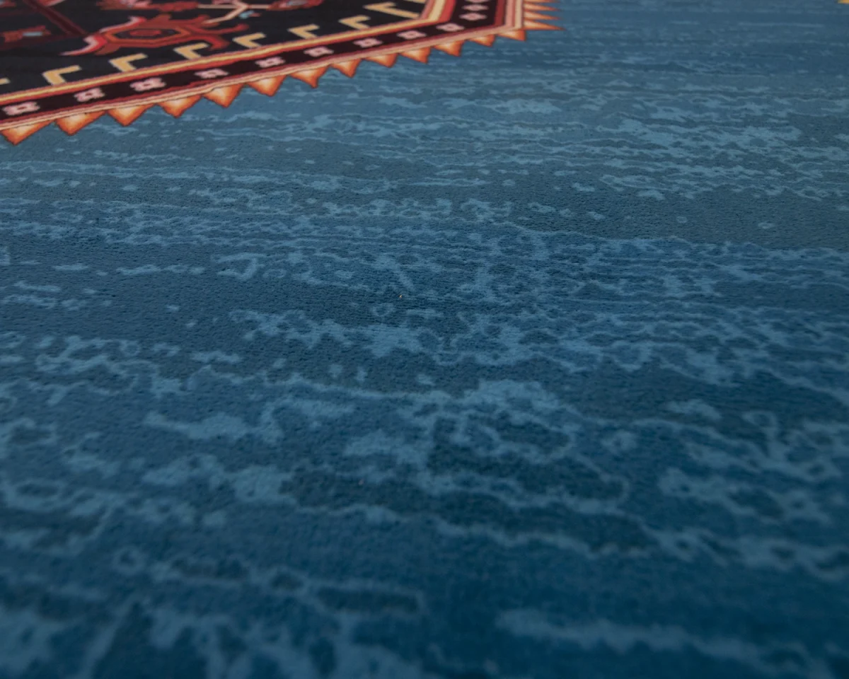 فرش ابریشم ماشینی 210309 آبی مشکی - تصویر 8