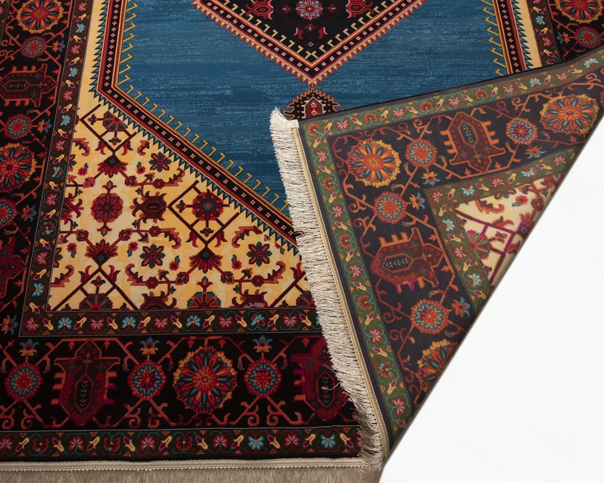 فرش ابریشم ماشینی 210309 آبی مشکی - تصویر 10