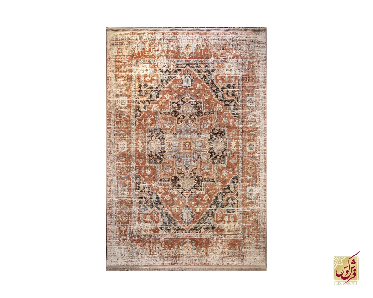 فرش وینتیج 2519 آجری کرم - تصویر 1