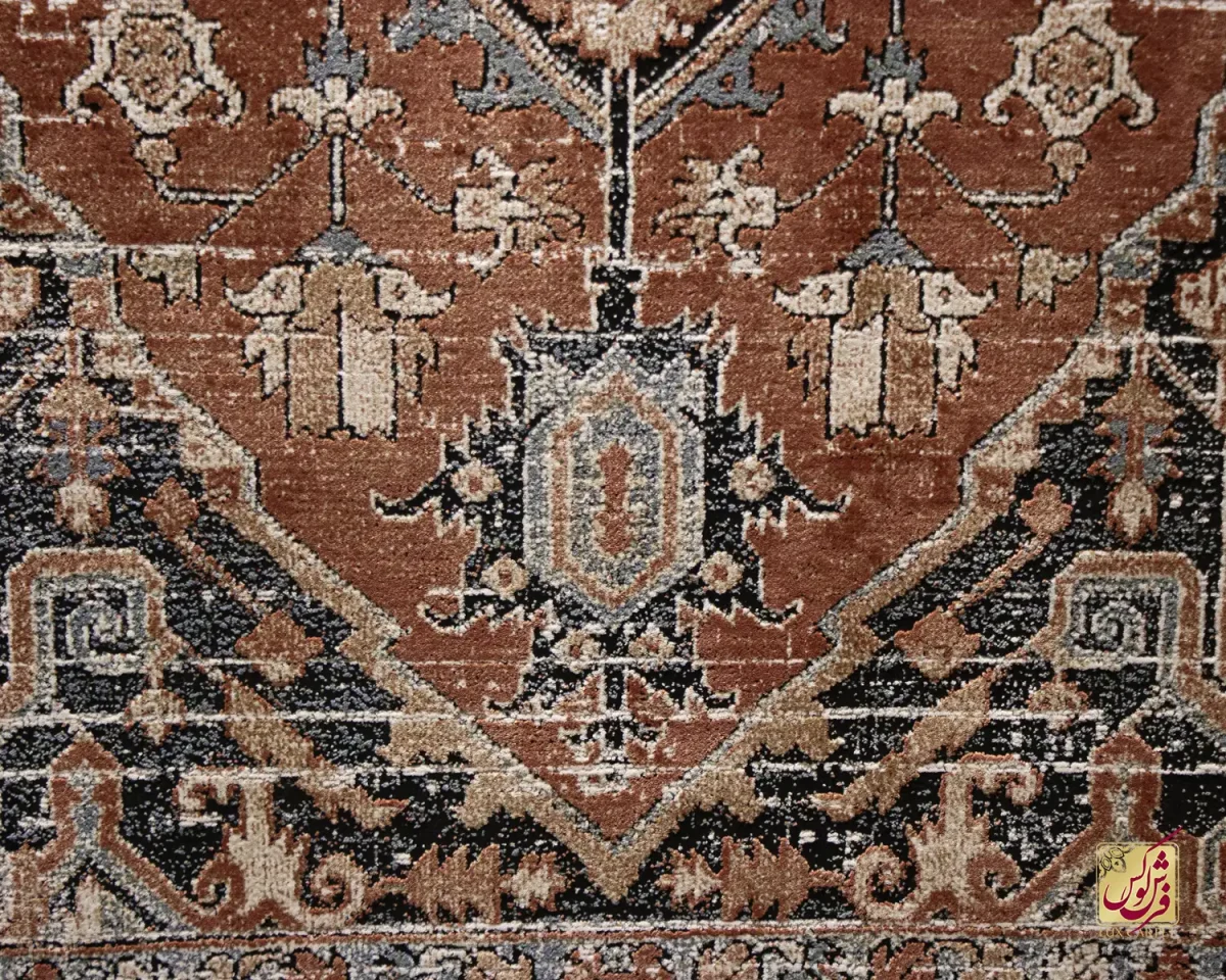 فرش وینتیج 2519 آجری کرم - تصویر 4