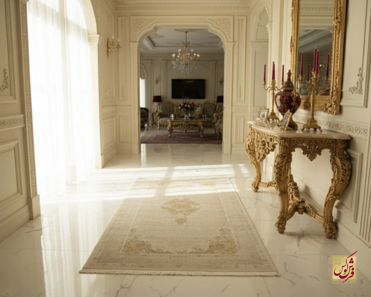 فرش کناره وینتیج 3005 نسکافه‌ای صدفی - تصویر 1