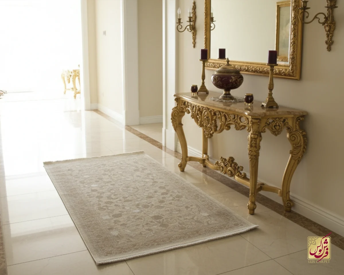 فرش کناره وینتیج 3017 نسکافه‌ای کرم حاشیه آجری - تصویر 1