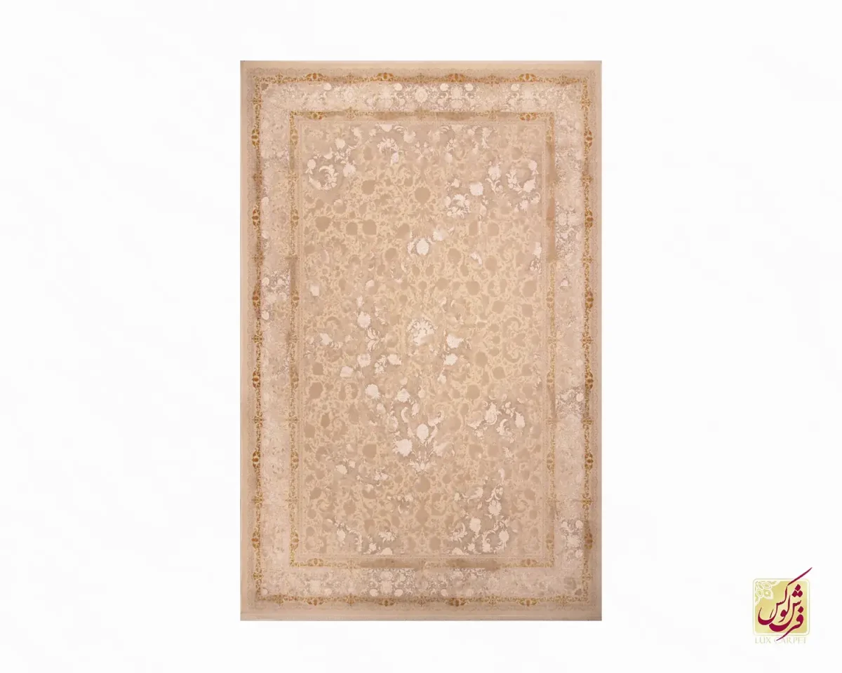 فرش وینتیج 3018 نسکافه‌ای کرم حاشیه طلایی - تصویر 2