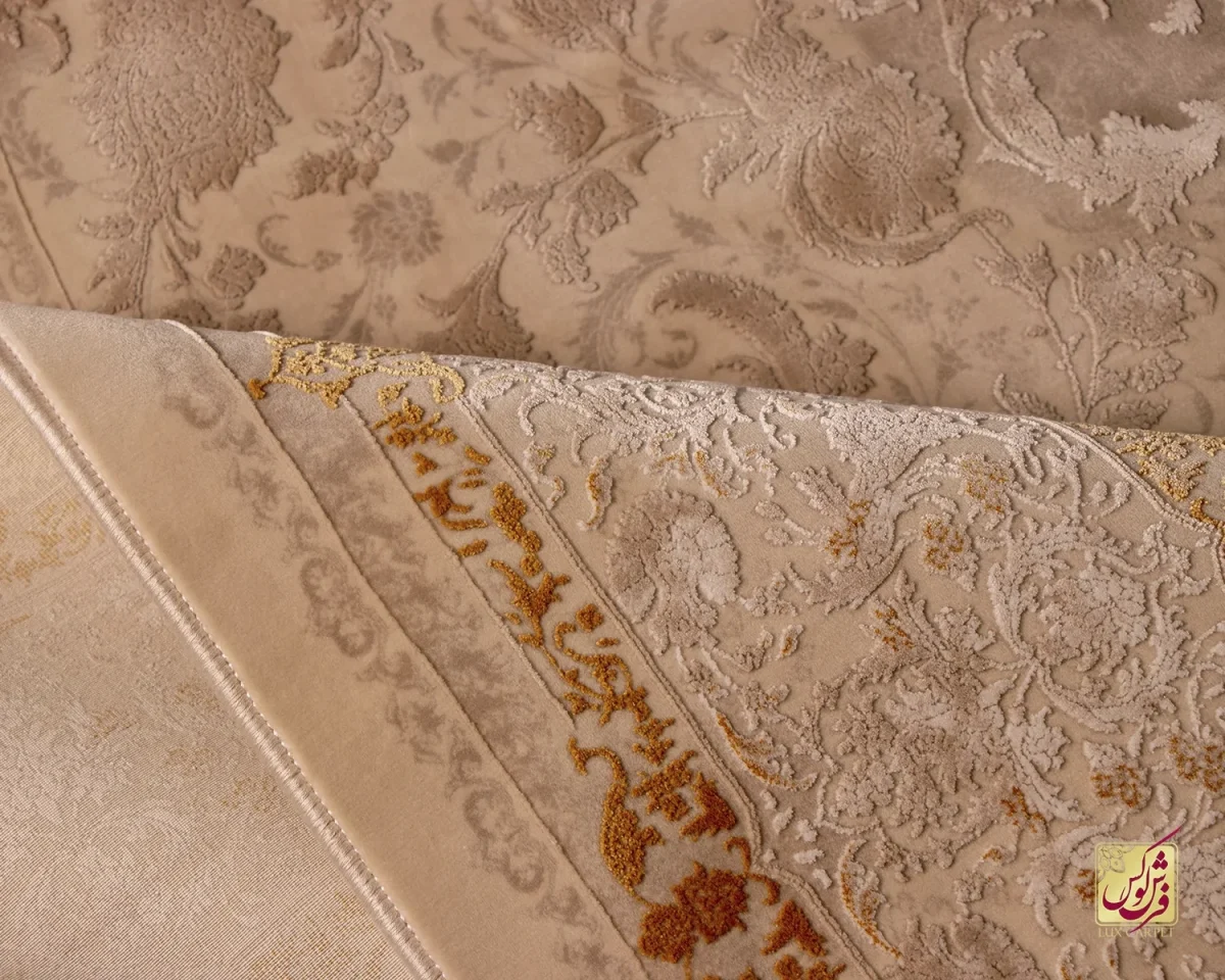 فرش وینتیج 3018 نسکافه‌ای کرم حاشیه طلایی - تصویر 7