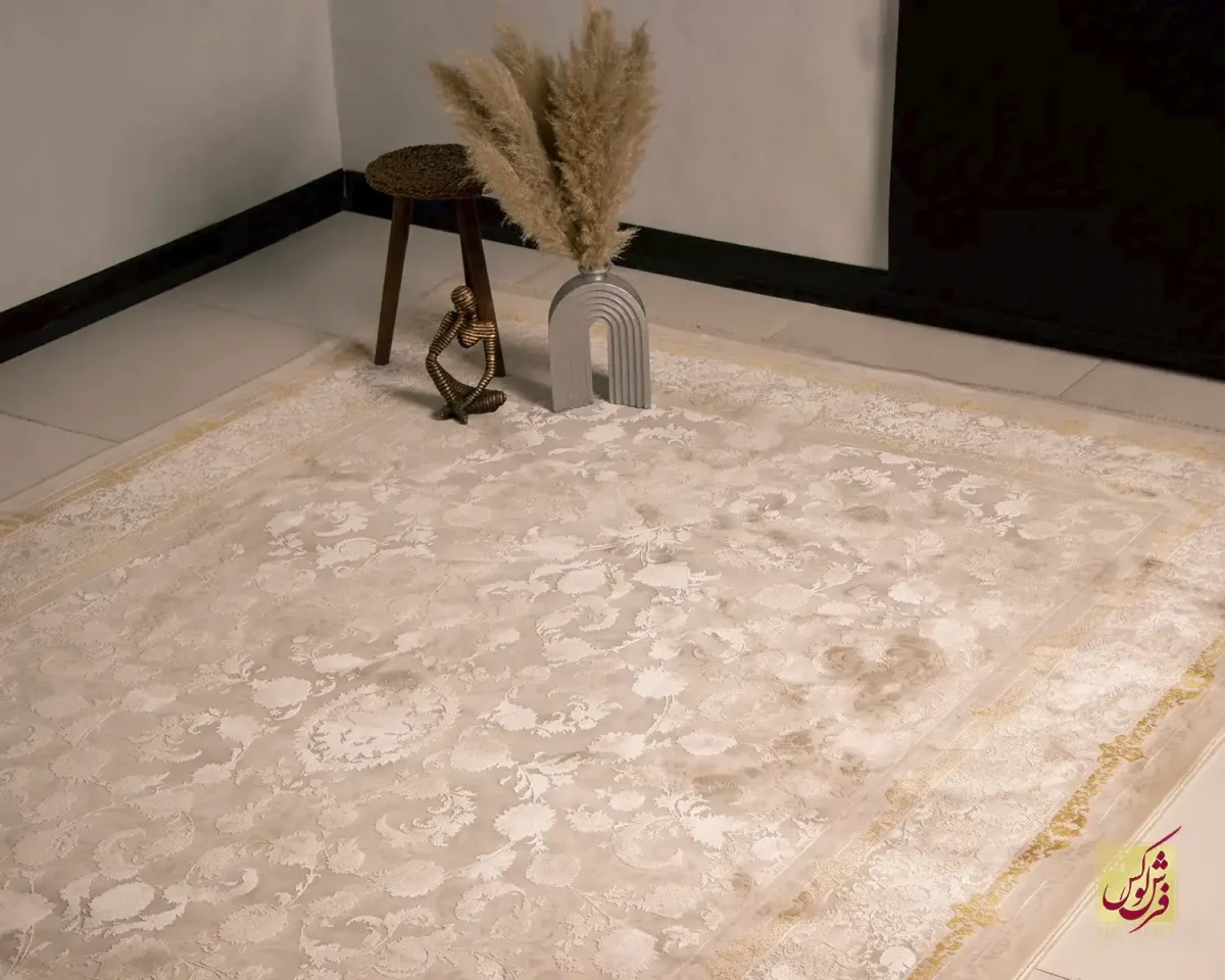 فرش وینتیج 3018 نسکافه‌ای کرم حاشیه طلایی - تصویر 1