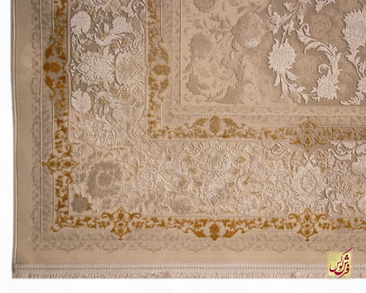 فرش وینتیج 3018 نسکافه‌ای کرم حاشیه طلایی - تصویر 5