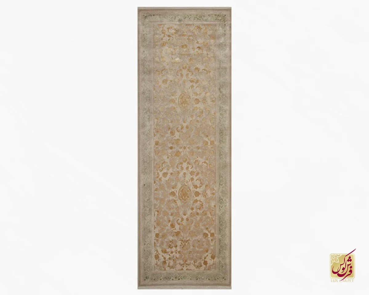 فرش کناره وینتیج 3020 نسکافه‌ای آجری حاشیه سبز - تصویر 2