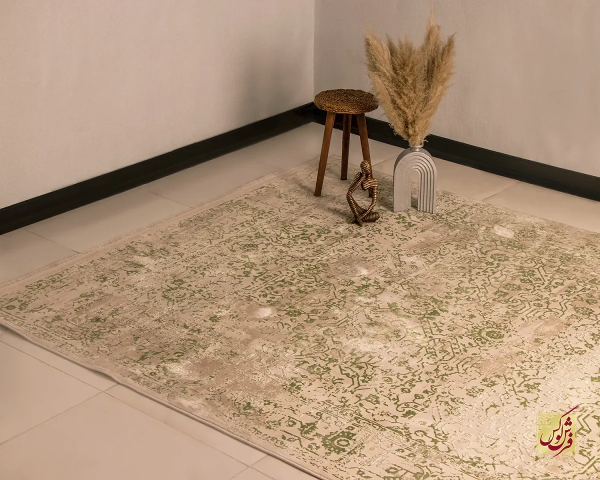فرش وینتیج 3050 نسکافه‌ای سبز - تصویر 1