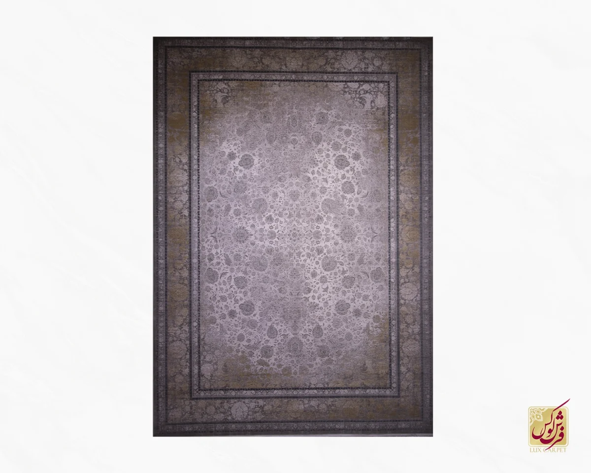 فرش وینتیج 7813 نسکافه ای طوسی حاشیه آجری - تصویر 1