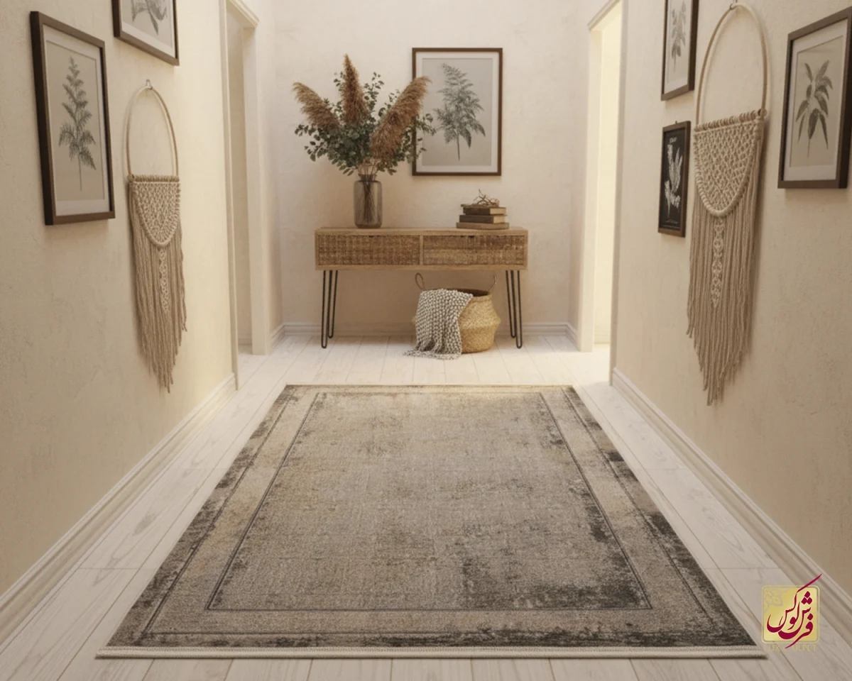 فرش کناره وینتیج HBV 528 طوسی ذغالی - تصویر 1