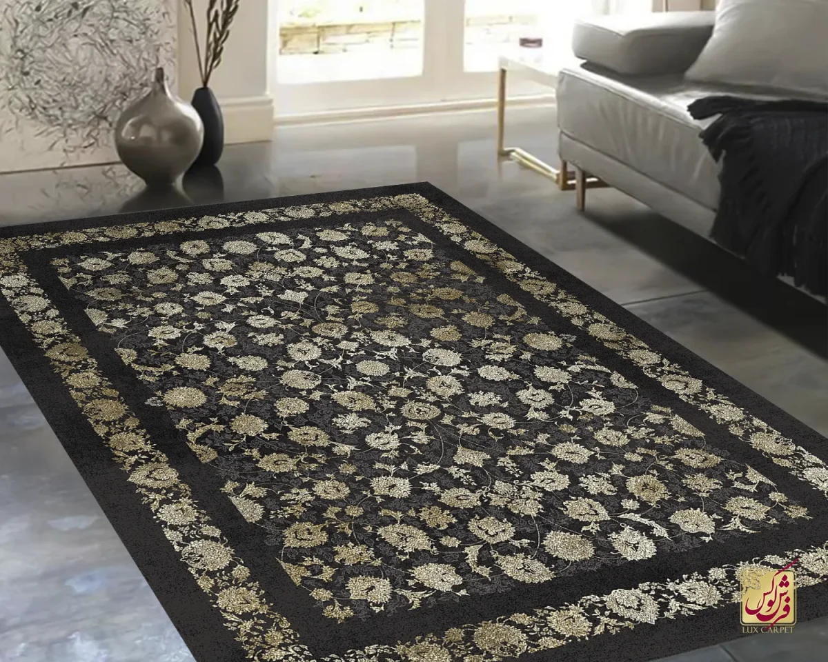 فرش وینتیج 6018 ذغالی طلایی - تصویر 1