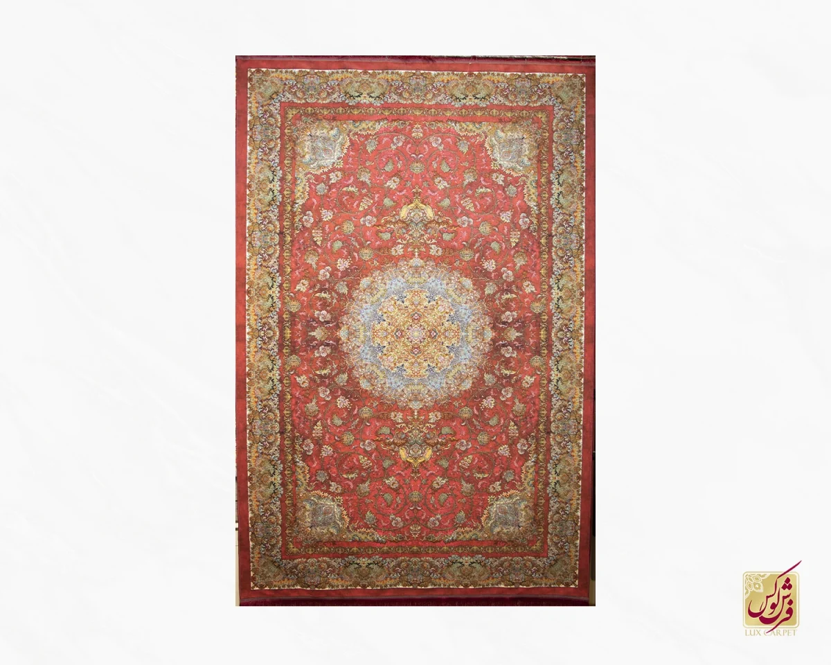 فرش ابریشم ماشینی 10055 لاکی کرم - تصویر 1