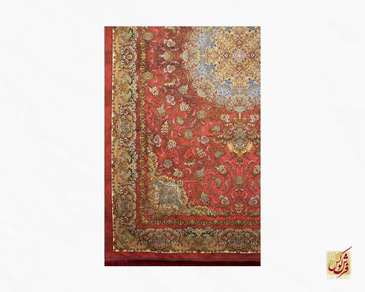 فرش ابریشم ماشینی 10055 لاکی کرم - تصویر 2