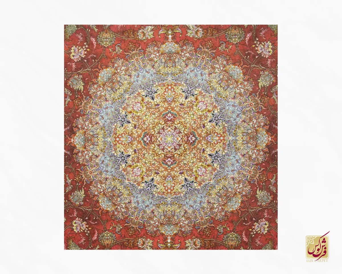 فرش ابریشم ماشینی 10055 لاکی کرم - تصویر 3