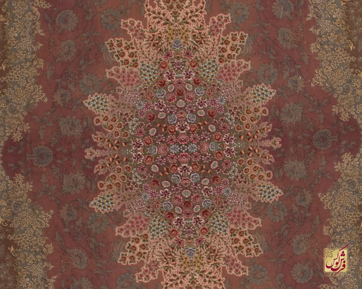 فرش ابریشم ماشینی 701145 گلبهی - تصویر 12