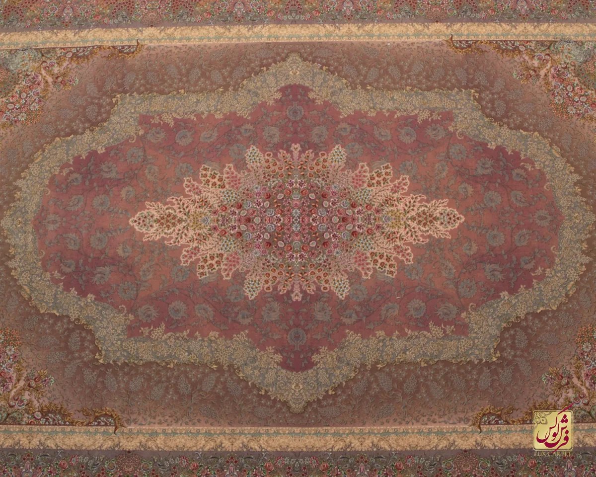 فرش ابریشم ماشینی 701145 گلبهی - تصویر 5