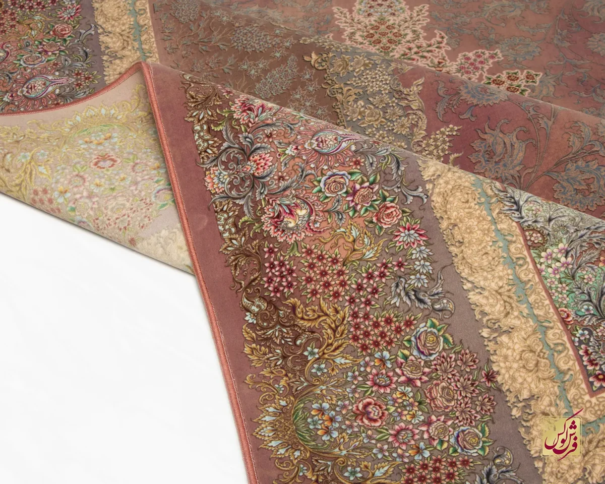 فرش ابریشم ماشینی 701145 گلبهی - تصویر 2