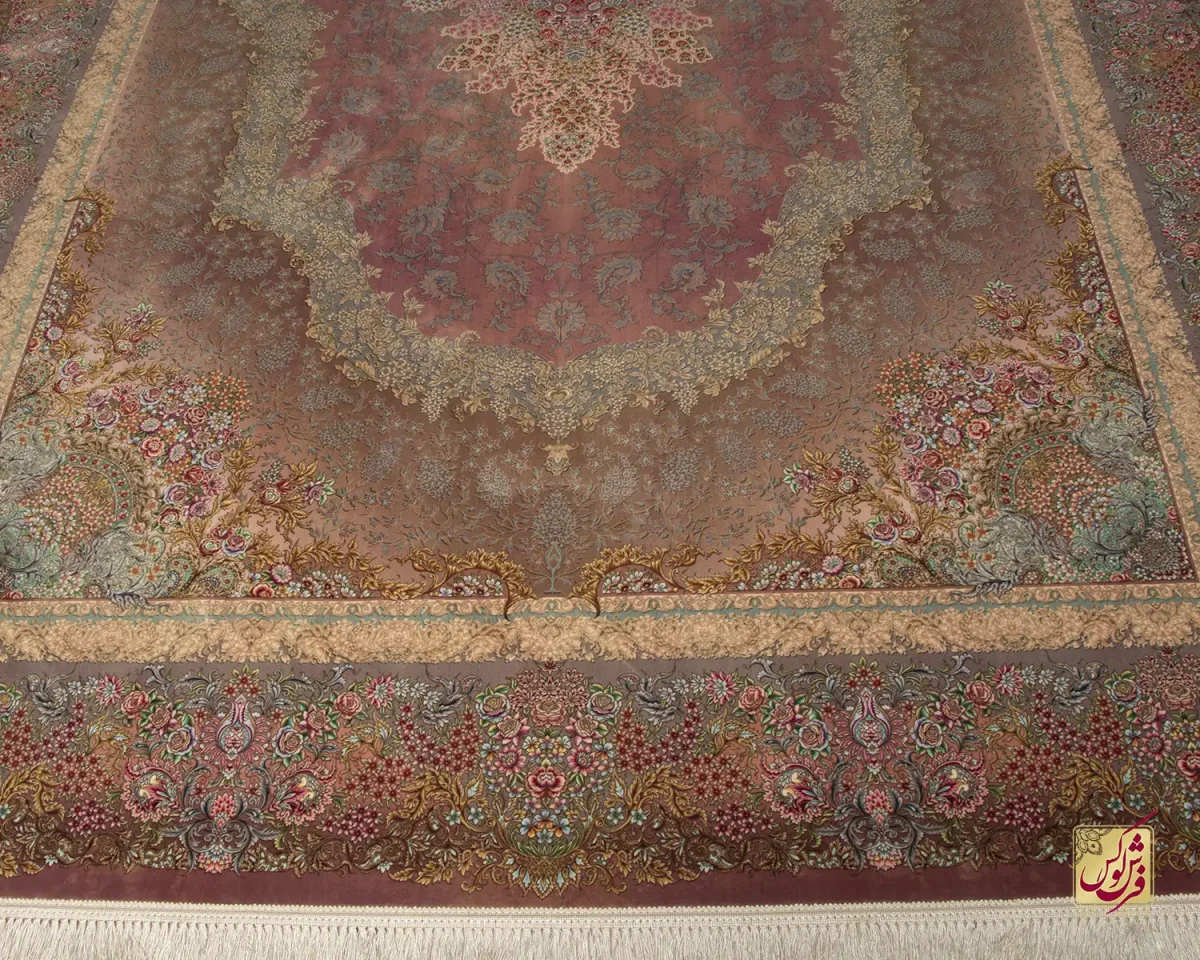 فرش ابریشم ماشینی 701145 گلبهی - تصویر 4