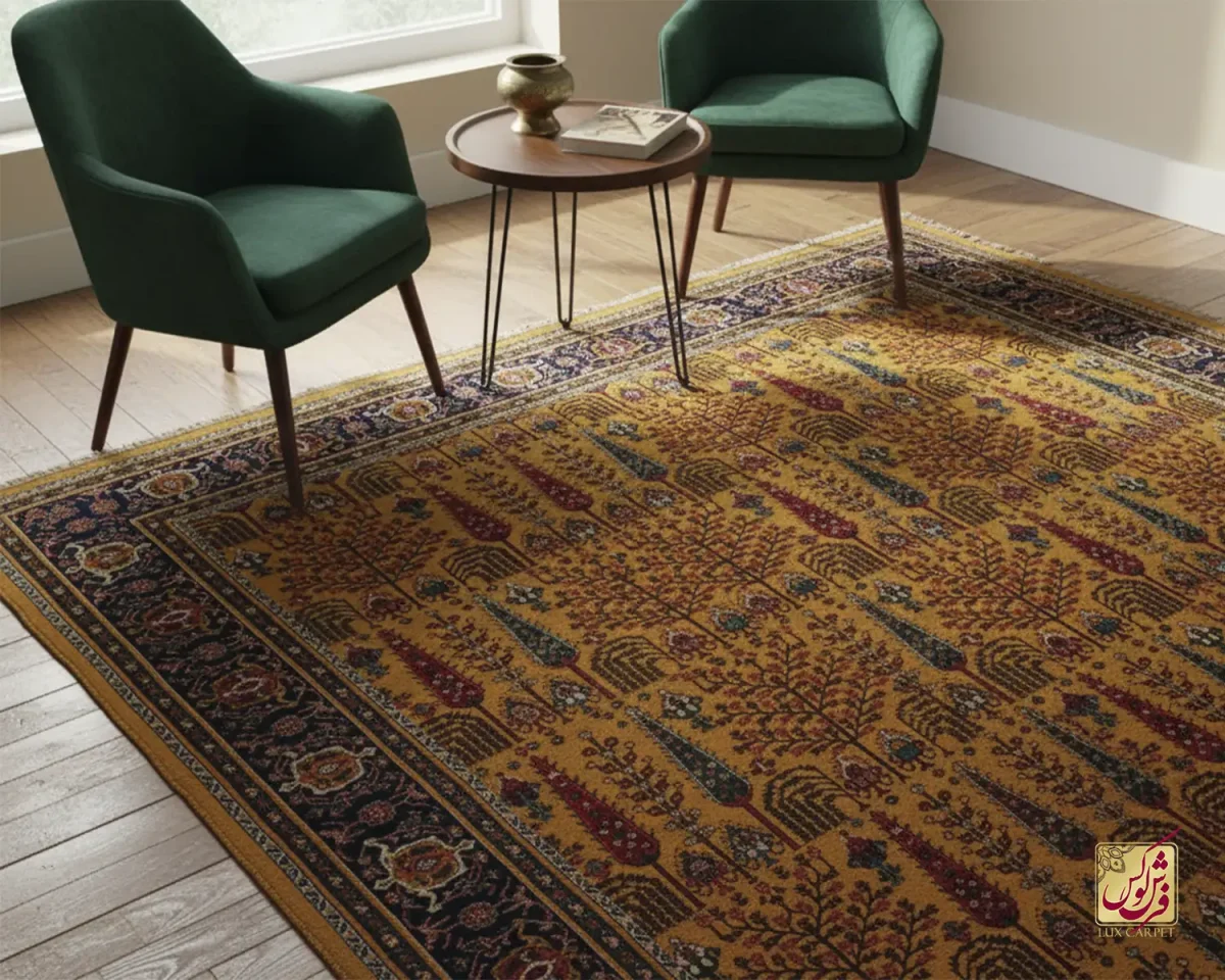 فرش  کلاسیک 7017 طلایی سرمه‌ای - تصویر 1
