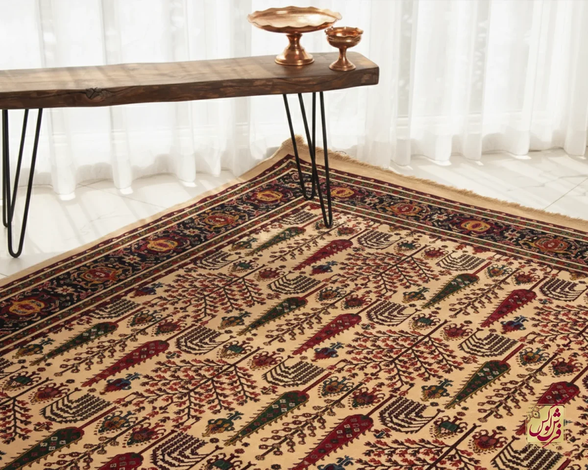 فرش کلاسیک 7017 نخودی سرمه‌ای - تصویر 1