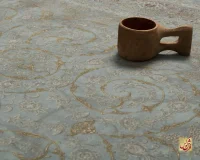 فرش ابریشم ماشینی 702550 فیروزه‌ای طلایی - Image 10
