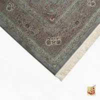 فرش ابریشم ماشینی 702550 فیروزه‌ای طلایی - Image 4