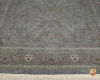 فرش ابریشم ماشینی 702550 فیروزه‌ای طلایی - Image 6
