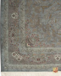 فرش ابریشم ماشینی 702550 فیروزه‌ای طلایی - Image 7
