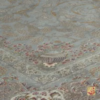 فرش ابریشم ماشینی 702550 فیروزه‌ای طلایی - Image 8