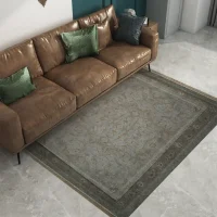 فرش ابریشم ماشینی 702550 فیروزه‌ای طلایی - Image 12