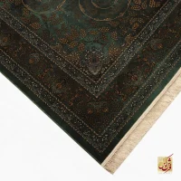 فرش ابریشم ماشینی 702556 سبز طلایی - Image 4