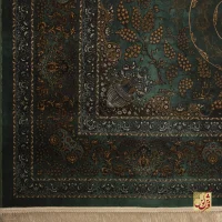 فرش ابریشم ماشینی 702556 سبز طلایی - Image 5