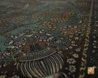 فرش ابریشم ماشینی 702556 سبز طلایی - Image 6