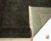 فرش ابریشم ماشینی 702556 سبز طلایی - Image 9
