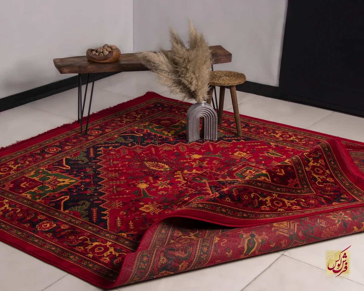 فرش ابریشم ماشینی 7055 لاکی - تصویر 1