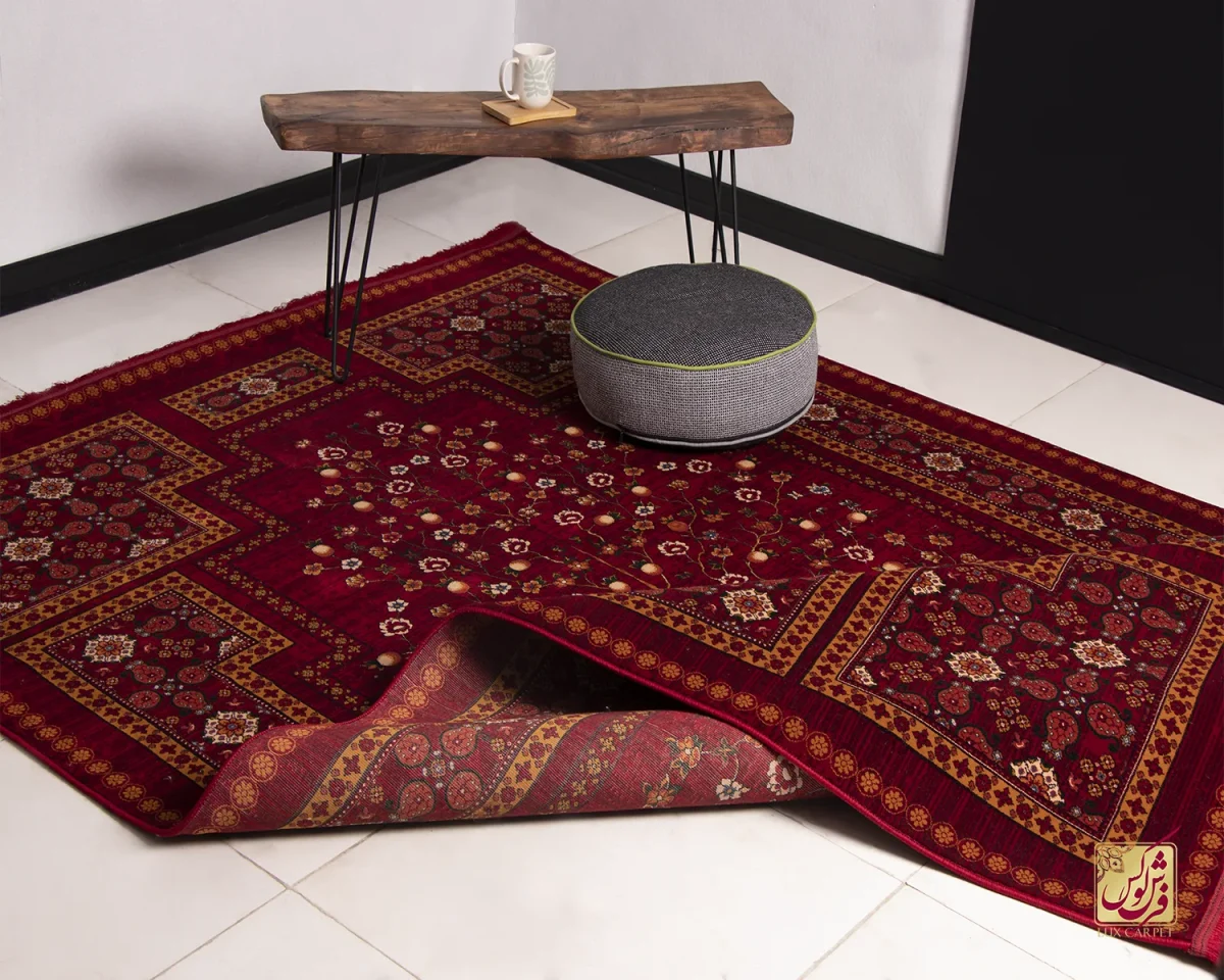 فرش ابریشم ماشینی 7058 لاکی - تصویر 1