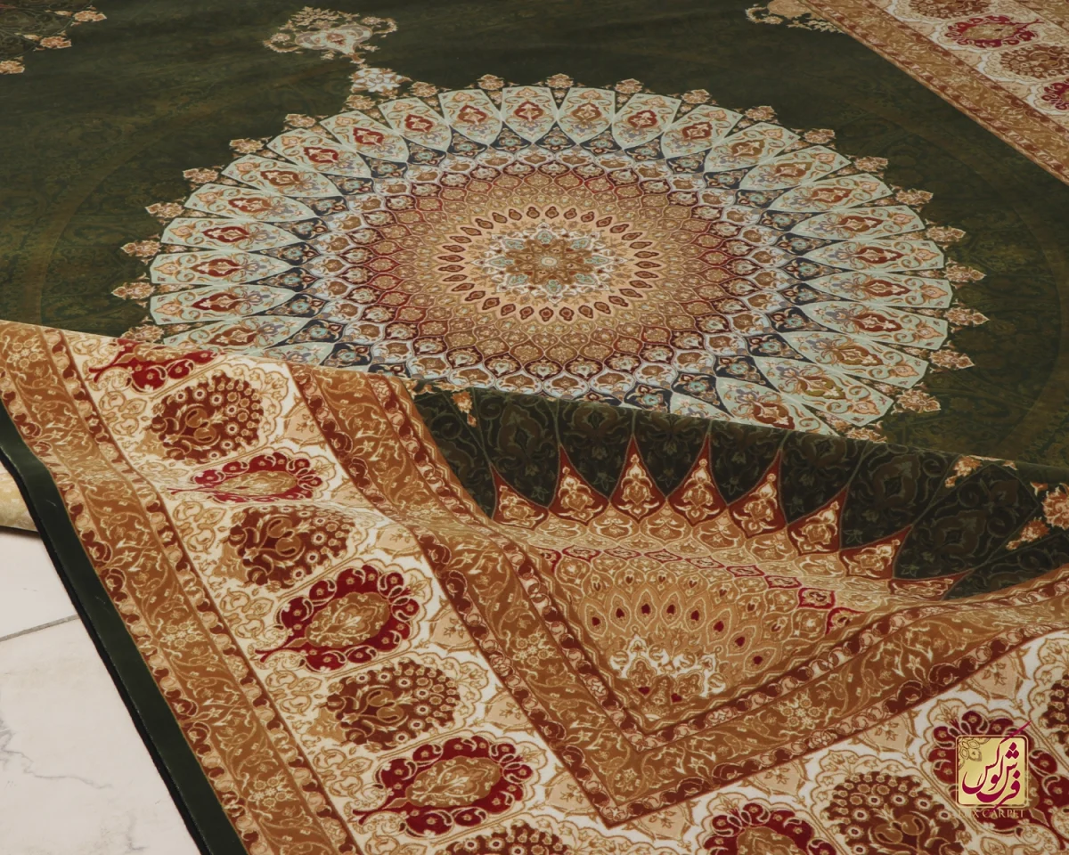 فرش کلاسیک 712107 سبز نسکافه‌ای - تصویر 2