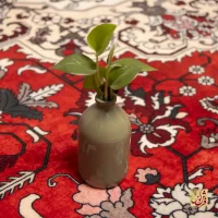 فرش ابریشم ماشینی 723104 قرمز کرم - تصویر 3