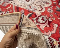 فرش ابریشم ماشینی 723104 قرمز کرم - تصویر 9