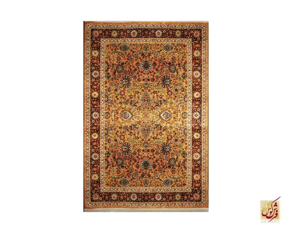 فرش وینتیج 730000 کرم نارنجی حاشیه زرشکی - تصویر 1
