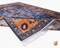 فرش ابریشم ماشینی 730300 آبی حاشیه آجری - Image 2