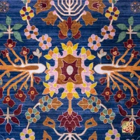 فرش ابریشم ماشینی 730300 آبی حاشیه آجری - Image 5
